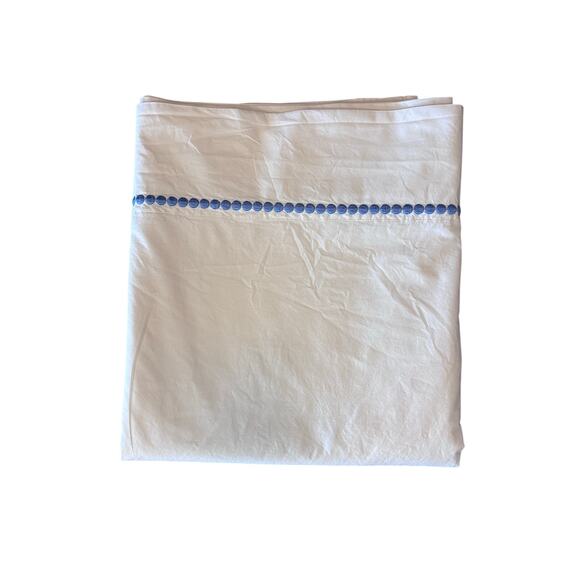 Pottery Barn Other - Embroidered Pottery Barn Organic Cotton White and Blue Queen Bed Size Sheet